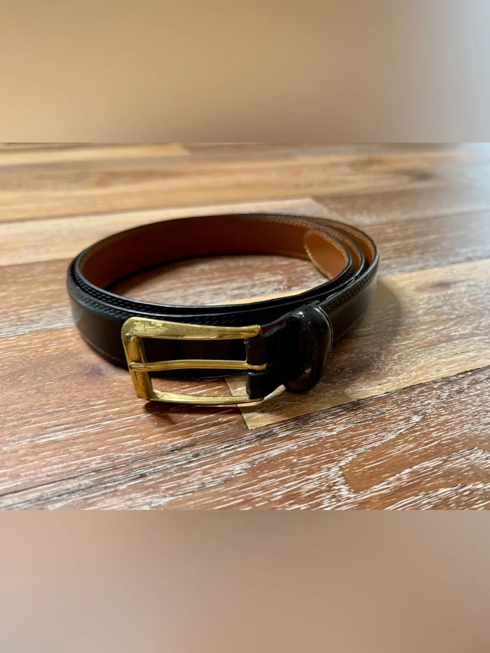 Cole Haan XL Men's Black Leather Belt with Gold Buckle